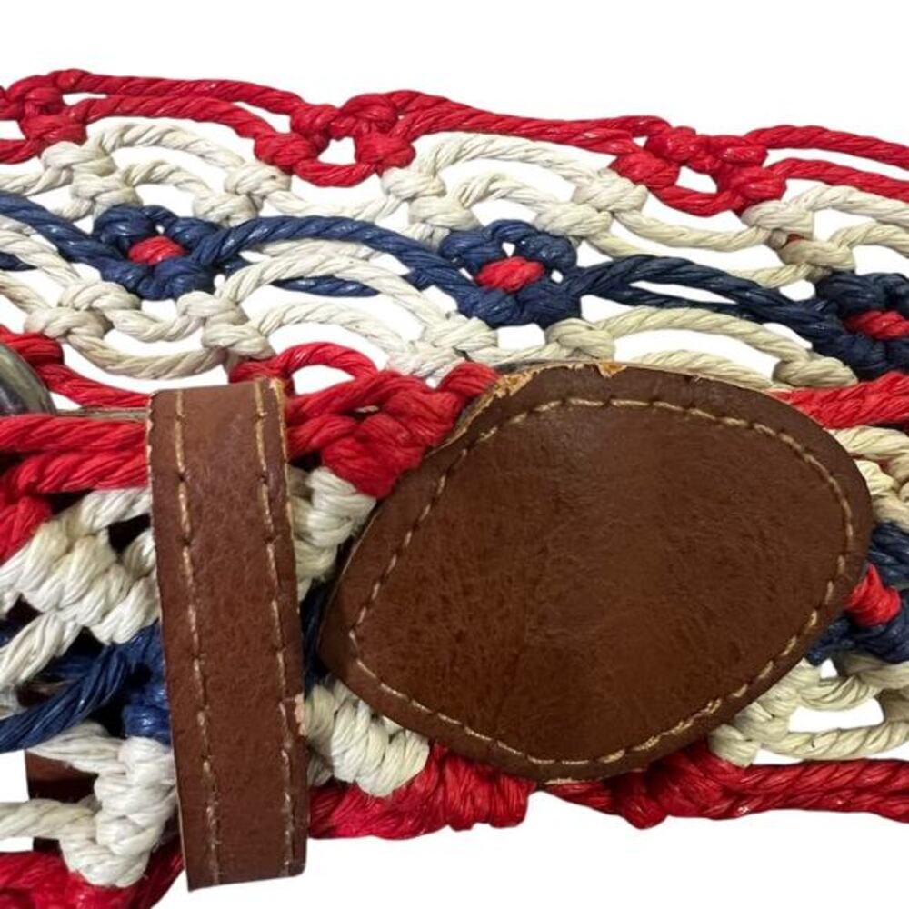 Red White Blue USA Woven Macrame Rope Belt Womens 9 Boho Coastal Western - Picture 7 of 7